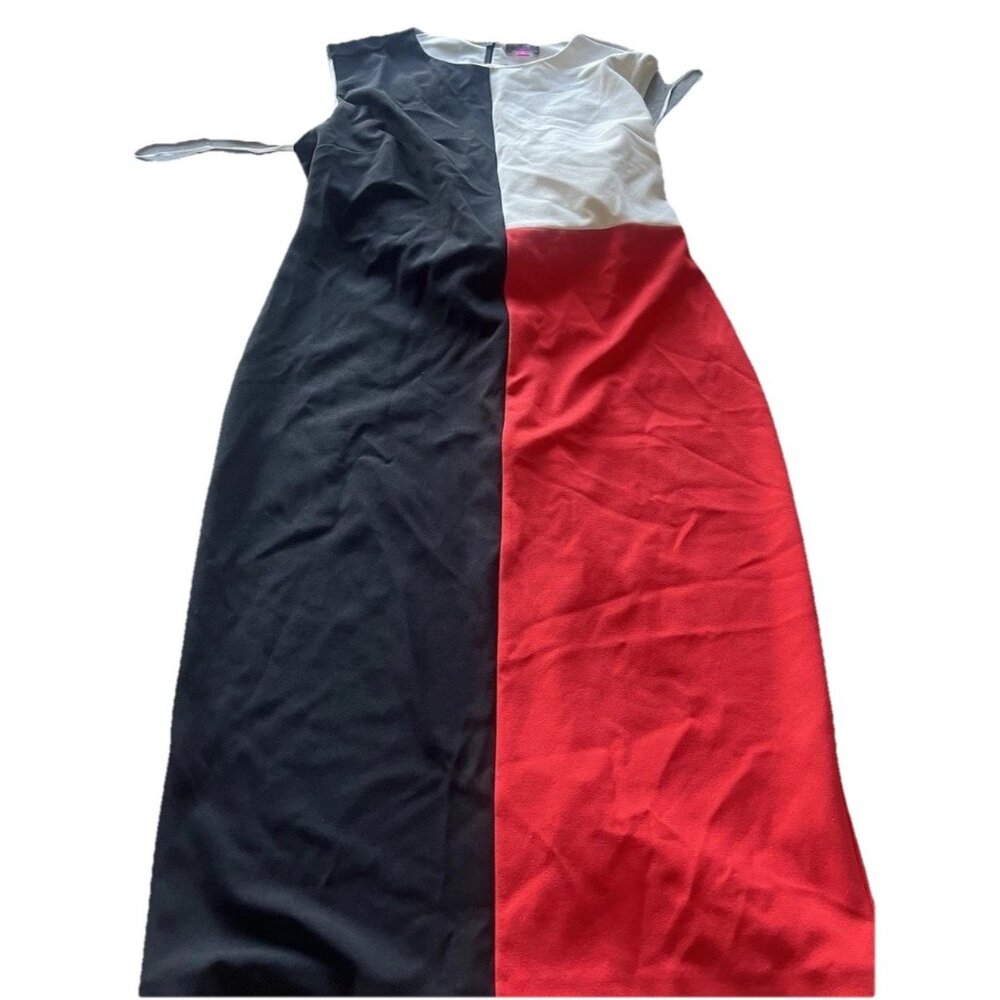 Vince Camuto women’s Size 10 Retro Pattern Red Black White Dress Zip Formal